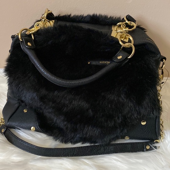 Olivia + Joy Bags Olivia Joy Faux Fur Black And Gold Purse Poshmark